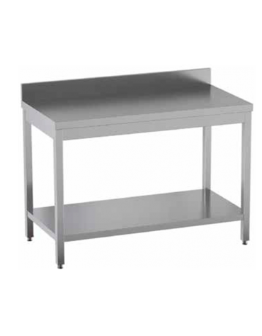Tavolo da lavoro in acciaio inox AISI 304 con alzatina e ripiano inferiore - cm 200x70x95h