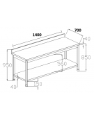 Tavolo da lavoro in acciaio inox AISI 304 con alzatina e ripiano inferiore - cm 140x70x95h