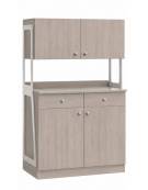 Mobile di servizio in legno 2 cassetti + 2 sportelli + 2 pensili - colore Cenere - Dimensioni cm 92x48x153h