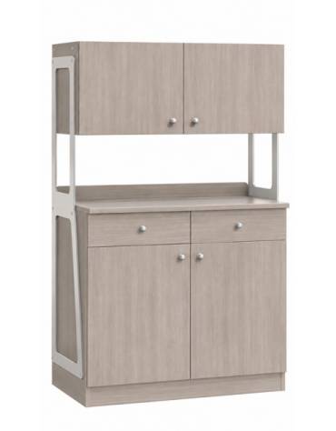 Mobile di servizio in legno 2 cassetti + 2 sportelli + 2 pensili - colore Cenere - Dimensioni cm 92x48x153h