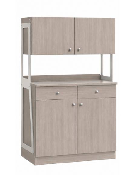 Mobile di servizio in legno 2 cassetti + 2 sportelli + 2 pensili - colore Cenere - Dimensioni cm 92x48x153h