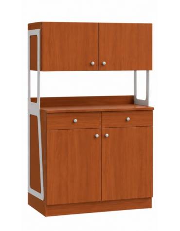 Mobile di servizio in legno 2 cassetti + 2 sportelli + 2 pensili - colore Noce - Dimensioni cm 92x48x153h