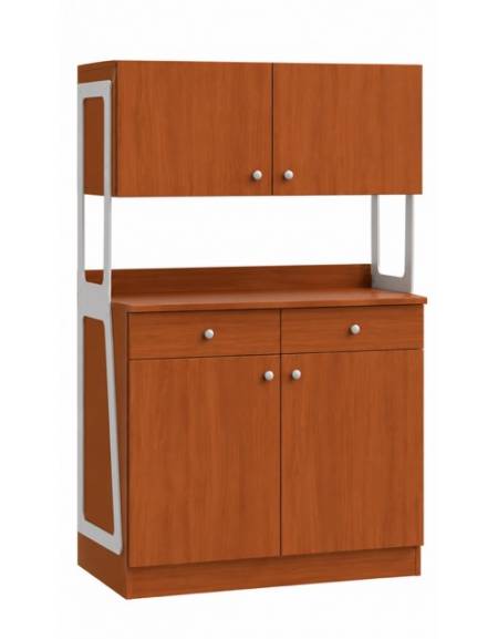 Mobile di servizio in legno 2 cassetti + 2 sportelli + 2 pensili - colore Noce - Dimensioni cm 92x48x153h