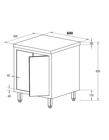 Tavolo da lavoro armadiato in acciaio inox AISI 304 con porte a battenti - Dimensioni cm 60x60x85h