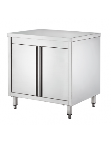 Tavolo da lavoro armadiato in acciaio inox con porte a battenti - piano in acciaio AISI 304 - cm 80x70x85h