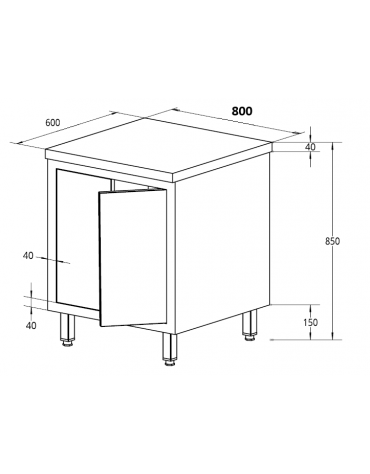 Tavolo da lavoro armadiato in acciaio inox AISI 304 con porte a battenti - Dimensioni cm 80x60x85h