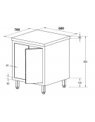 Tavolo da lavoro armadiato in acciaio inox con porte a battenti - piano in acciaio AISI 304 -  cm 60x70x85h