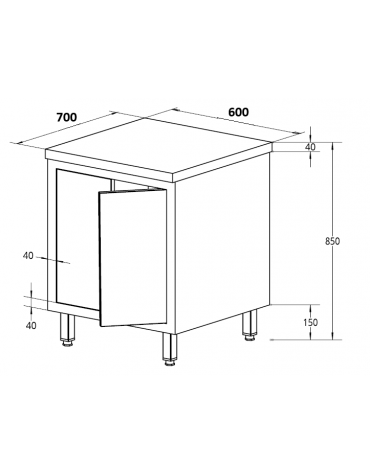 Tavolo da lavoro armadiato in acciaio inox con porte a battenti - piano in acciaio AISI 304 -  cm 60x70x85h