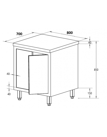 Tavolo da lavoro armadiato in acciaio inox con porte a battenti - piano in acciaio AISI 304 - cm 80x70x85h