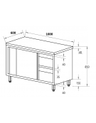 Tavolo da lavoro armadiato in acciaio inox AISI 304 con porte scorrevoli - Dimensioni cm 100x60x85h