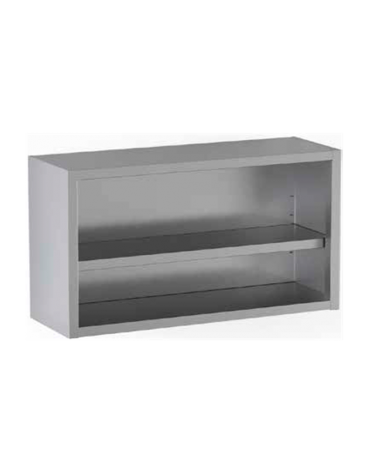 Pensile aperto a giorno realizzato in acciaio inox con 1 ripiano intermedio  - cm 80x40x65h