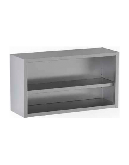 Pensile aperto a giorno realizzato in acciaio inox con 1 ripiano intermedio  - cm 160x40x65h