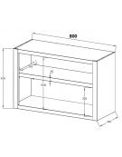 Pensile aperto a giorno realizzato in acciaio inox con 1 ripiano intermedio  - cm 80x40x65h