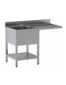 Lavello inox a sbalzo, 1 vasca con gocciolatoio a destra - piano e vasca in acciaio inox AISI 304 - cm 120x70x95h