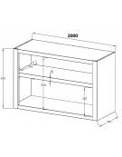 Pensile aperto a giorno realizzato in acciaio inox con 1 ripiano intermedio  - cm 200x40x65h