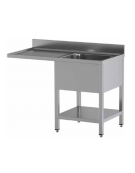 Lavello inox a sbalzo, 1 vasca con gocciolatoio a sinistra - piano e vasca in acciaio inox AISI 304 - cm 140x70x95h