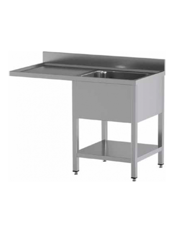 Lavello inox a sbalzo, 1 vasca con gocciolatoio a sinistra - piano e vasca in acciaio inox AISI 304 - cm 140x70x95h