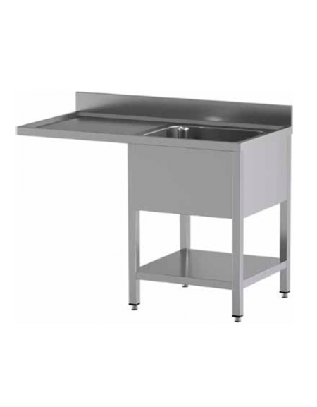 Lavello inox a sbalzo, 1 vasca con gocciolatoio a sinistra - piano e vasca in acciaio inox AISI 304 - cm 140x70x95h
