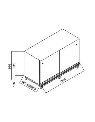 Retrobanco neutro bar con top inox incluso - Struttura ed antine in legno -Predisposizione per appoggio pedana - cm 150x40x100/1