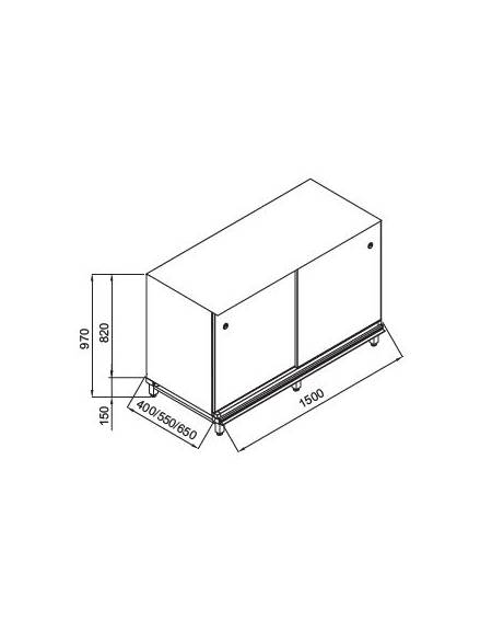 Retrobanco neutro bar con top inox incluso - Struttura ed antine in legno -Predisposizione per appoggio pedana - cm 150x40x100/1