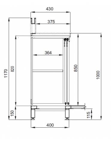 Retrobanco neutro bar con top inox incluso - Struttura ed antine in legno -Predisposizione per appoggio pedana - cm 125x40x100/1