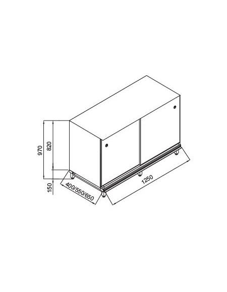 Retrobanco neutro bar con top inox incluso - Struttura ed antine in legno -Predisposizione per appoggio pedana - cm 125x40x100/1