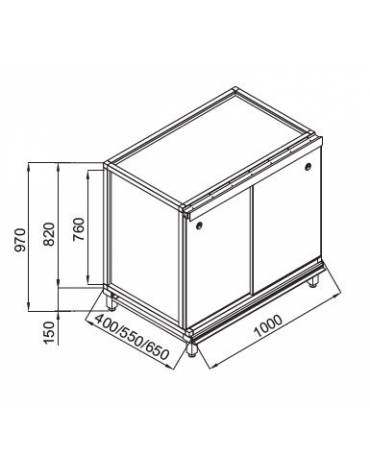 Retrobanco neutro bar con antine inox - Struttura inox -TOP ESCLUSO - Predisposizione per appoggio pedana - cm 100x40x97h