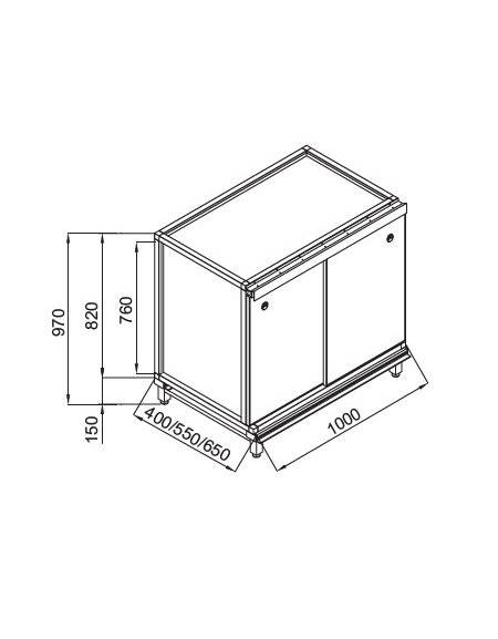 Retrobanco neutro bar con antine inox - Struttura inox -TOP ESCLUSO - Predisposizione per appoggio pedana - cm 100x40x97h