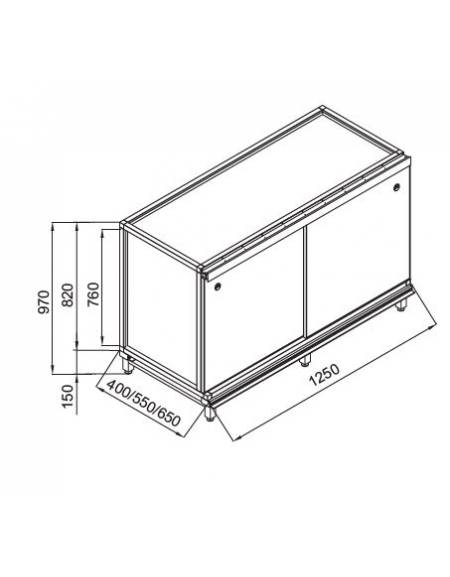 Retrobanco neutro bar con antine inox - Struttura inox -TOP ESCLUSO - Predisposizione per appoggio pedana - cm 125x40x97h
