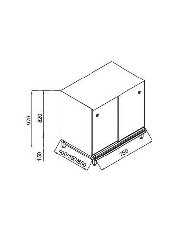 Retrobanco neutro bar - TOP INOX ESCLUSO-Struttura ed antine in legno-Predisposizione per appoggio pedana - cm 75x40x97h