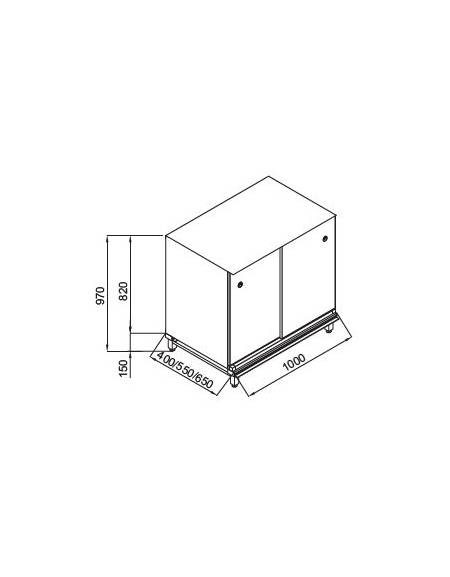Retrobanco neutro bar - TOP INOX ESCLUSO-Struttura ed antine in legno-Predisposizione per appoggio pedana - cm 100x40x97h