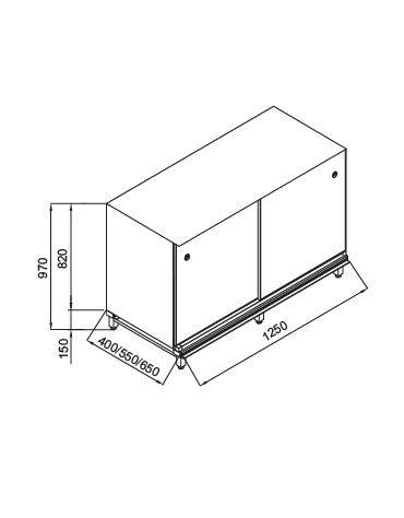 Retrobanco neutro bar - TOP INOX ESCLUSO-Struttura ed antine in legno-Predisposizione per appoggio pedana - cm 125x40x97h