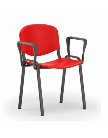 Sedia fissa su telaio a 4 gambe in acciaio nero con braccioli - Sedile e schienale in polipropilene IGNIFUGO in colore Nero,Blu 