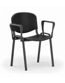 Sedia fissa su telaio a 4 gambe in acciaio nero con braccioli - Sedile e schienale in polipropilene IGNIFUGO in colore Nero,Blu 