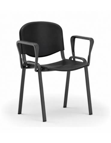 Sedia fissa su telaio a 4 gambe in acciaio nero con braccioli - Sedile e schienale in polipropilene IGNIFUGO in colore Nero,Blu 