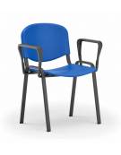 Sedia fissa su telaio a 4 gambe in acciaio nero con braccioli - Sedile e schienale in polipropilene IGNIFUGO in colore Nero,Blu 