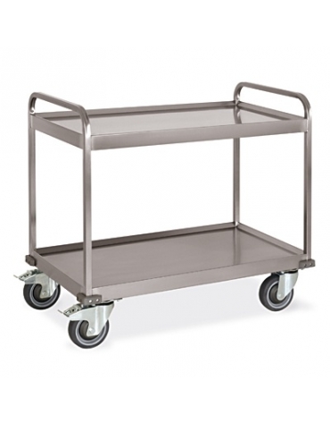 Carrello inox AISI 304 per trasporto pesante -2 piani a vasca saldati al telaio - Portata Kg 500 - cm108x61x96h