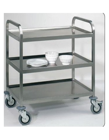 Carrello inox AISI 304 per trasporto pesante - 3 piani a vasca saldati - Portata totale Kg 300 - cm108x61x93h