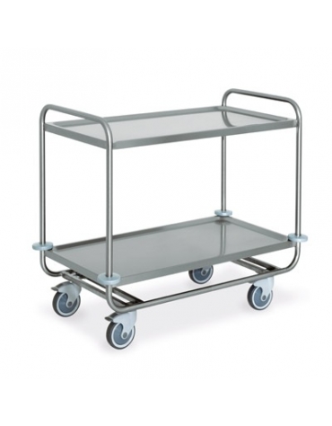 Carrello inox AISI 304 per trasporto pesante - 2 piani stampati cm 120x60, saldati - Portata complessiva Kg 200 - cm 129x69x95h