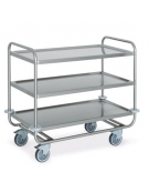 Carrello inox AISI 304 per trasporto pesante - 3 piani stampati cm 80x50, saldati - Portata complessiva Kg 200 - cm 89x59x95h