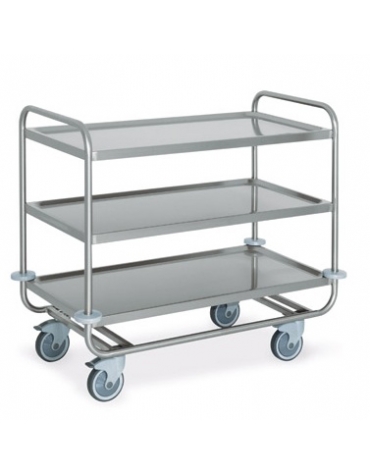 Carrello inox AISI 304 per trasporto pesante - 3 piani stampati cm 80x50, saldati - Portata complessiva Kg 200 - cm 89x59x95h