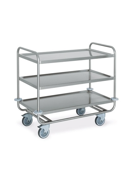 Carrello inox AISI 304 per trasporto pesante - 3 piani stampati cm 80x50, saldati - Portata complessiva Kg 200 - cm 89x59x95h