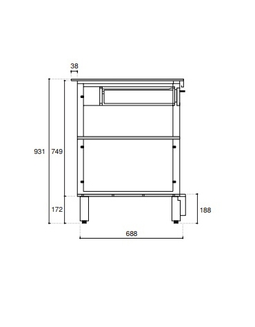 Banco cassa da cm 75 con top in acciaio inox