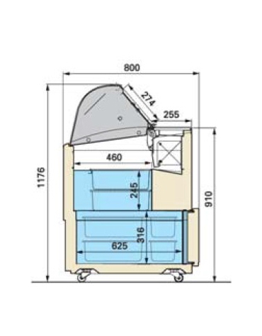 Vetrina gelato statica con vetri curvi N° 9 Vaschette Lt 5