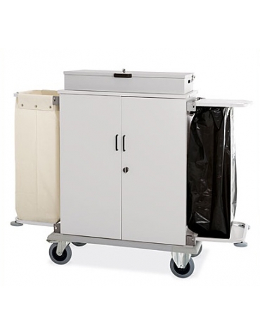 Carrello portabiancheria armadiato in lamiera di acciaio completo di cassetta Portaoggetti - cm 160x62x118h