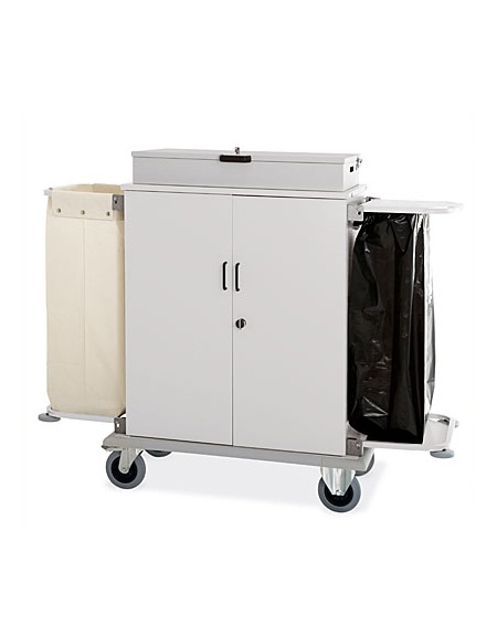 Carrello portabiancheria armadiato in lamiera di acciaio completo di cassetta Portaoggetti - cm 160x62x118h