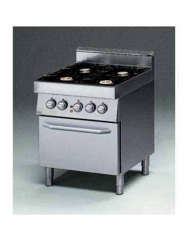 Cucina a gas 4 fuochi con forno elettrico e bacinelle in acciaio inox - cm 70x70x85/90h