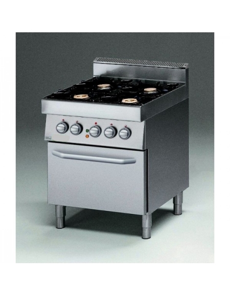 Cucina A Gas 4 Fuochi Con Forno Elettrico E Bacinelle In Acciaio Inox Cm 70x70x8590h