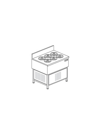 Banco gelati a pozzetto con alzatina - N° 6 Carapine - Refrigerazione a glicole -16 / -18 °C - Motore interno - cm 91x69x111h