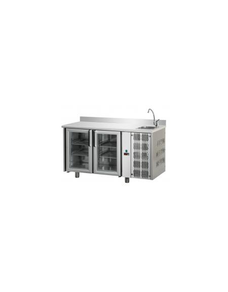 Tavolo Refrige. 2p. in vetro+Neon,con alzatina+lv. cm142x70x115h Tavolo Refrige. 2p. in vetro+Neon,con alzatina+lv. cm142x70x115h